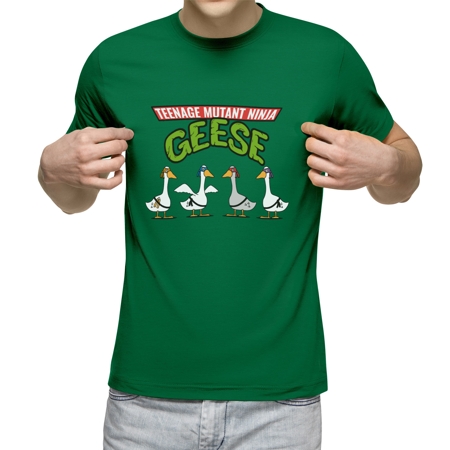 Футболка мужская Гуси ниндзя зеленая XL