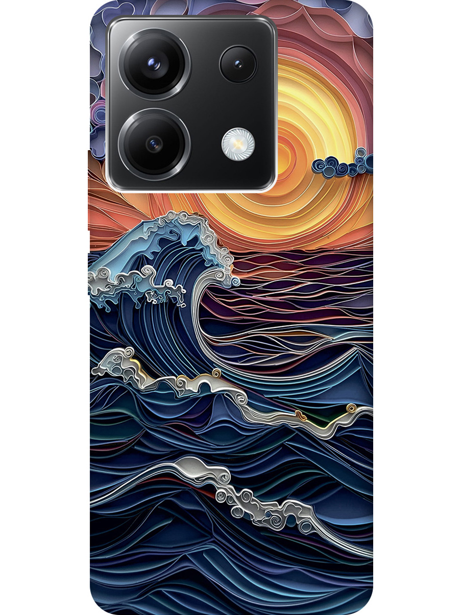 

Силиконовый чехол на Xiaomi Redmi Note 13 Pro 5G, Poco X6 5G с принтом "Волны на закате", Прозрачный;оранжевый;синий, 779827910