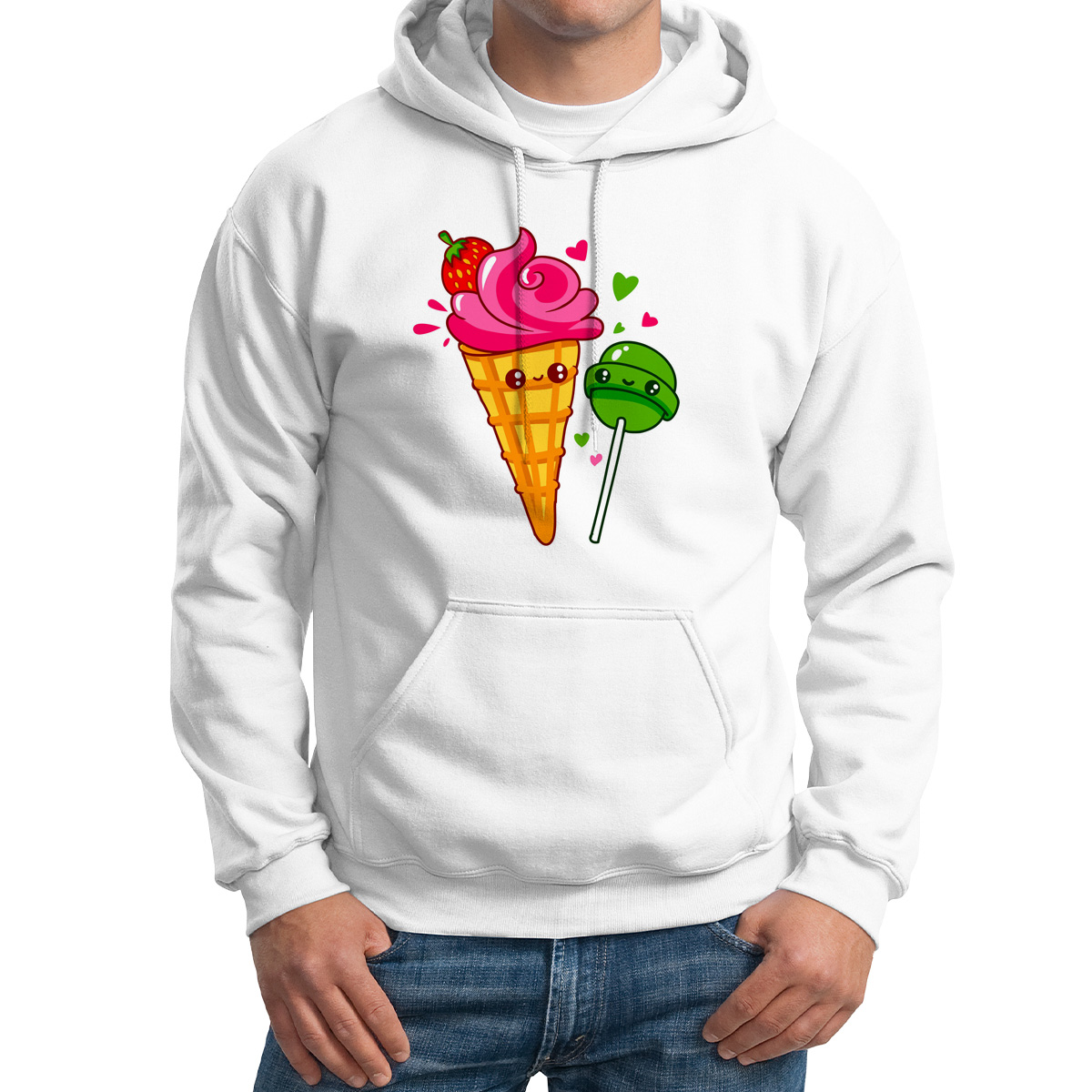 

Худи унисекс CoolPodarok Иллюстрация Мороженое и чупачупс белое 52 RU, M0151458