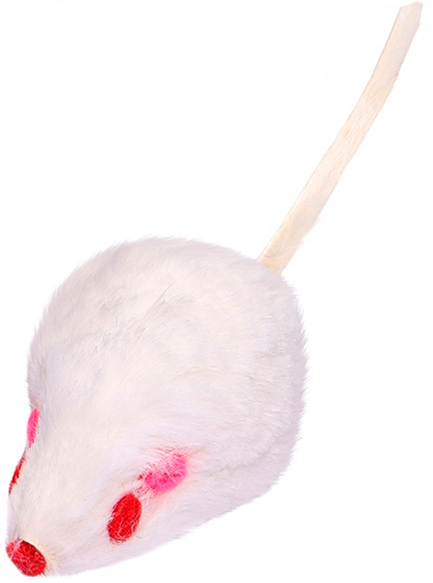 фото Игрушка для кошек perseiline мышка из натурального меха с кошачьей мятой 5 х 2 см белая