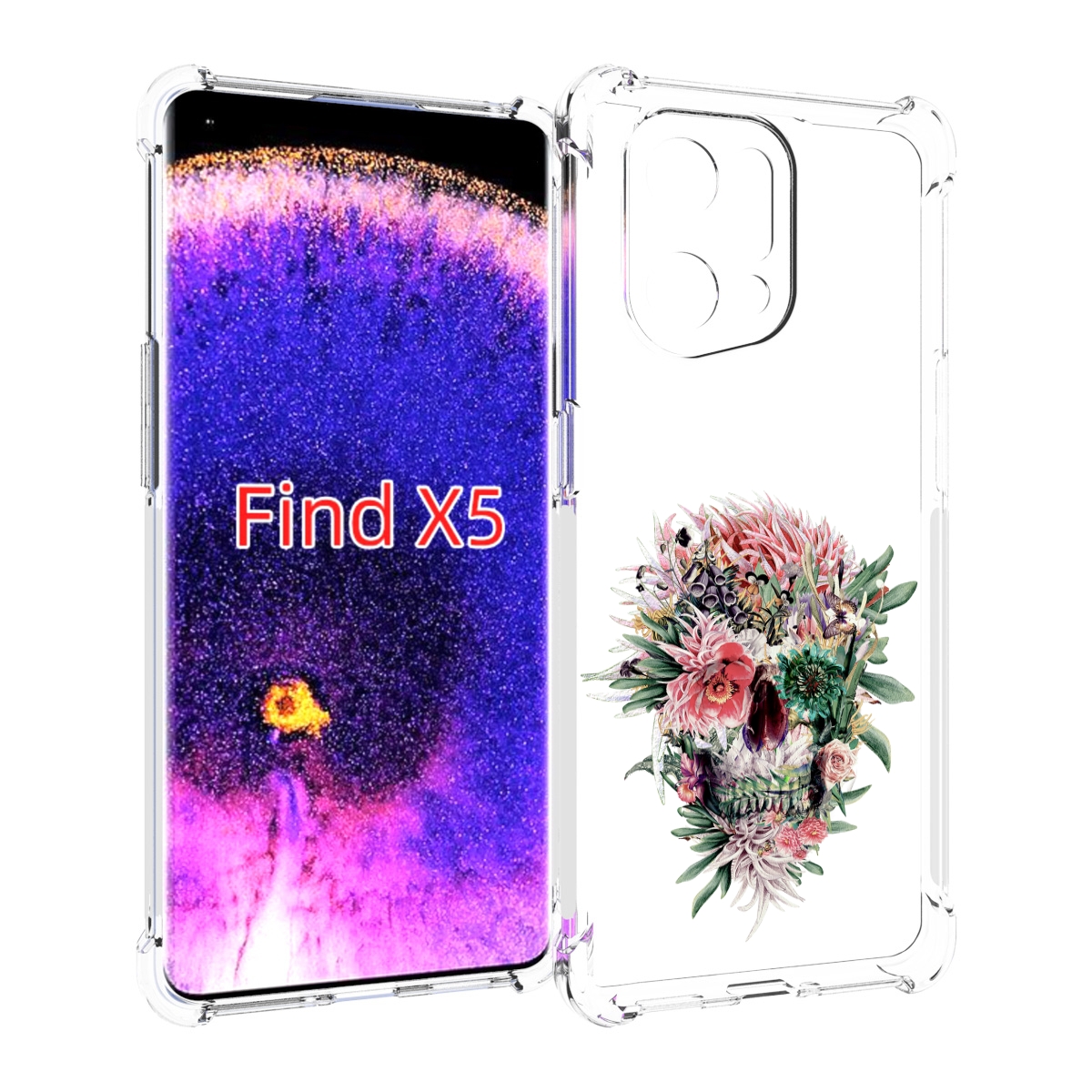 

Чехол MyPads череп из цветов для Oppo Find X5, Прозрачный, Tocco