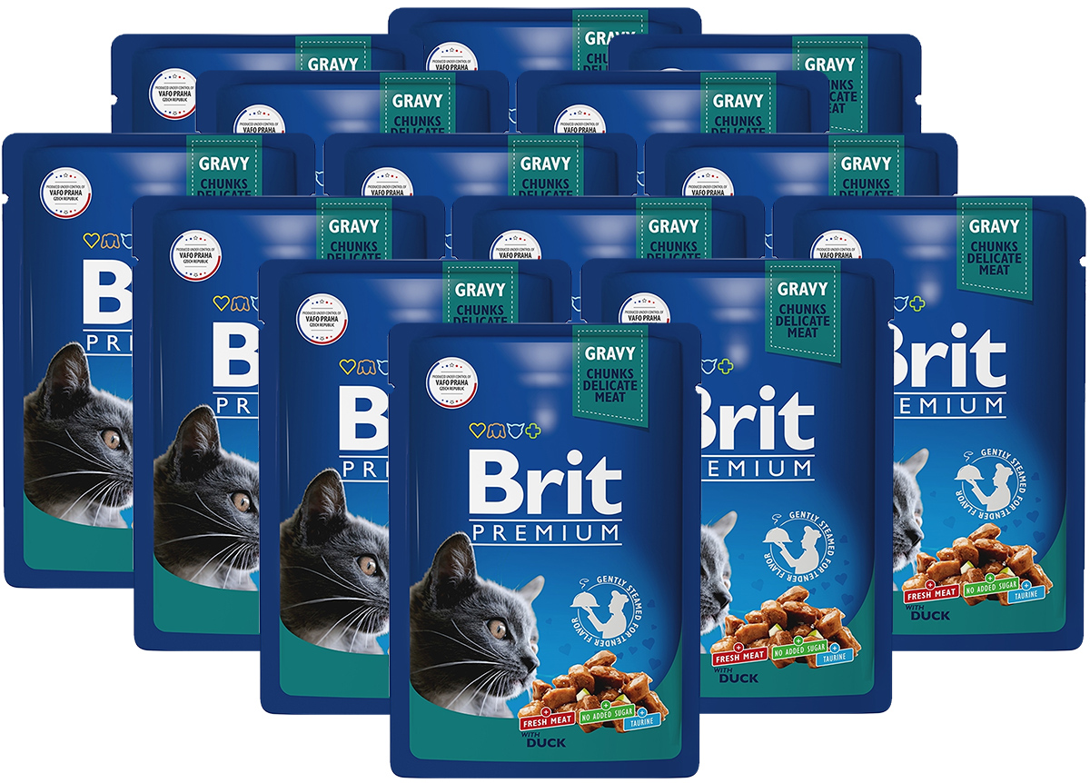 Влажный корм для кошек Brit Premium Cat Duck с уткой в соусе, 14 шт по 85 г