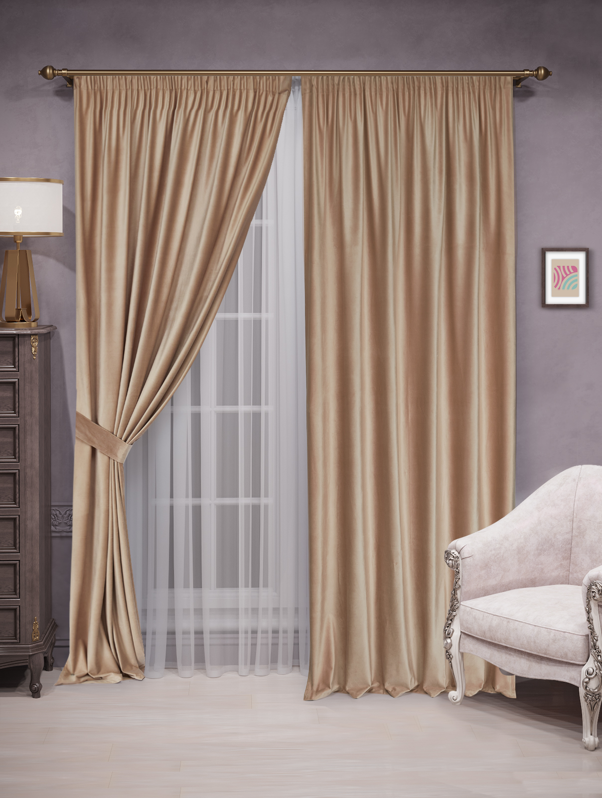 

Шторы бархат Velluto 150x260 - 2шт, бежевый, barhat_lenta
