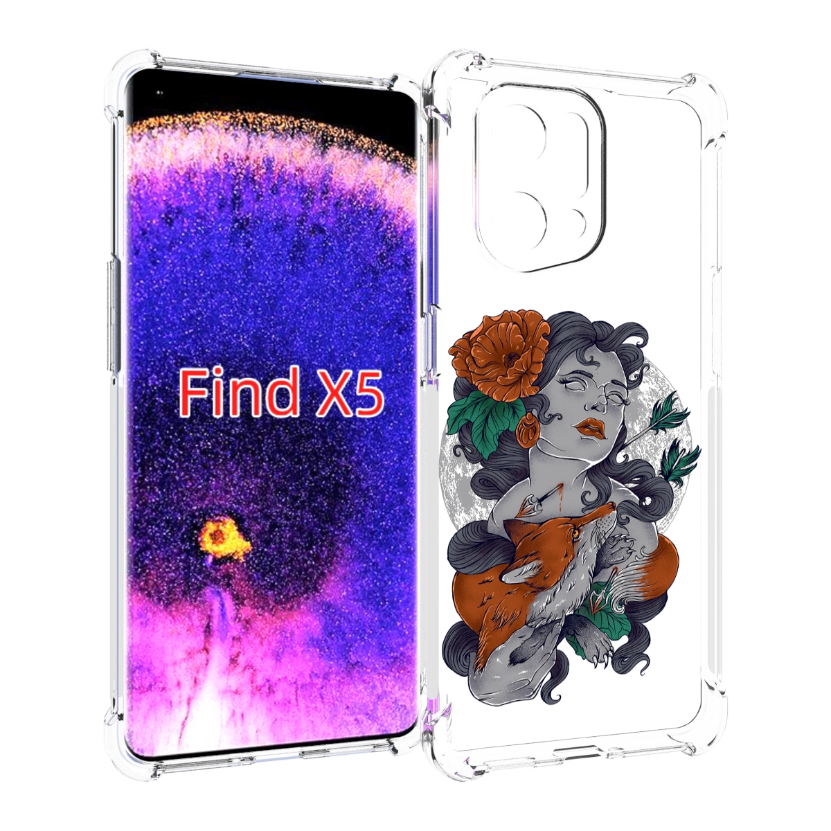 

Чехол MyPads темная девушка с лисой для Oppo Find X5, Прозрачный, Tocco