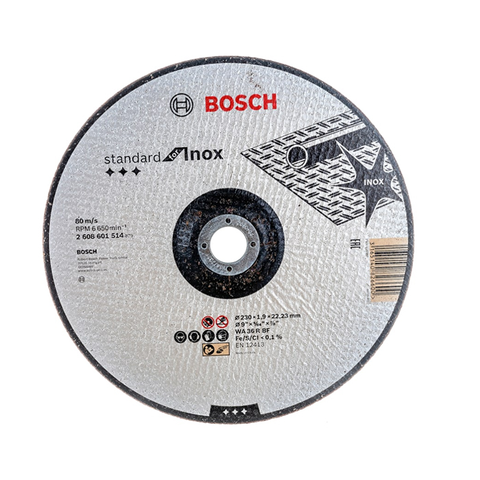 Диск отрезной 230x19х22мм BOSCH Standard for Inox 2608601514 вогнутый 1307₽