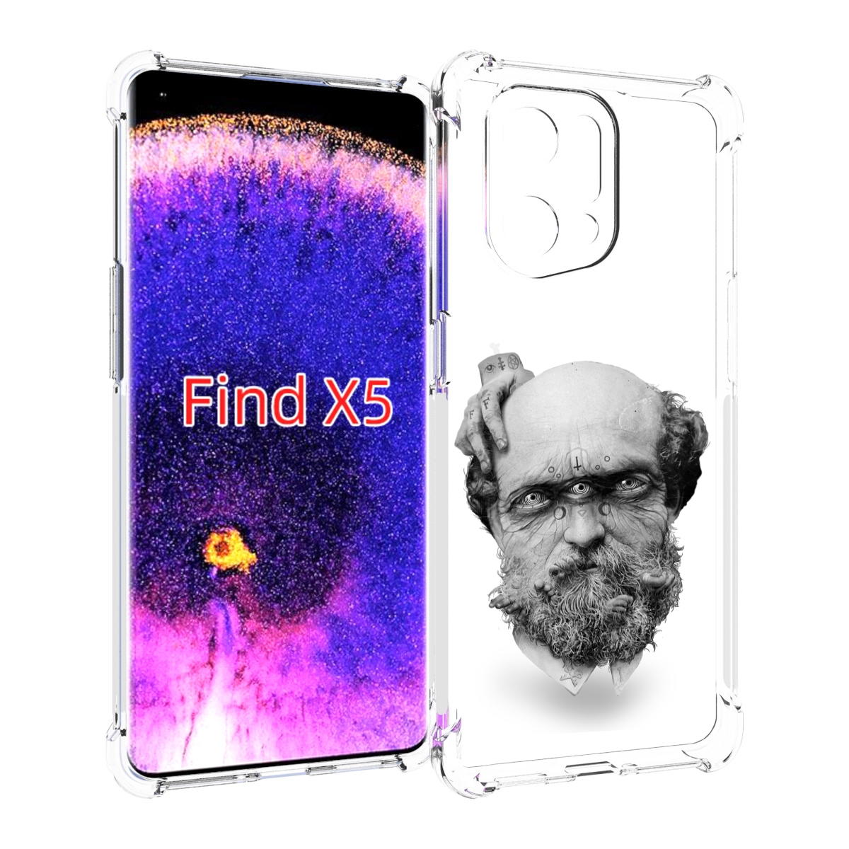 

Чехол MyPads страшный бородатый мужчина абстракция для Oppo Find X5, Прозрачный, Tocco