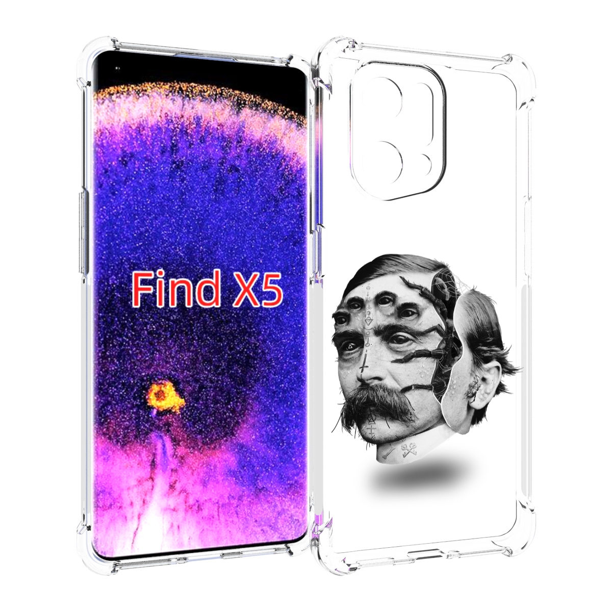 

Чехол MyPads страшное лицо мужчины для Oppo Find X5, Прозрачный, Tocco
