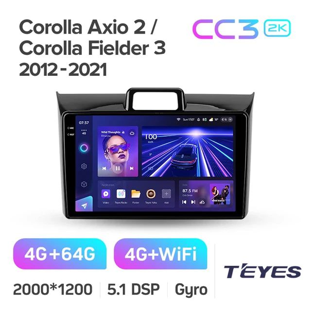 

Магнитола Teyes CC3 2K 4/64 9" для Toyota Corolla Axio 2 Fielder 3 E160 2012-2021, CC3 2K 4/64 9"