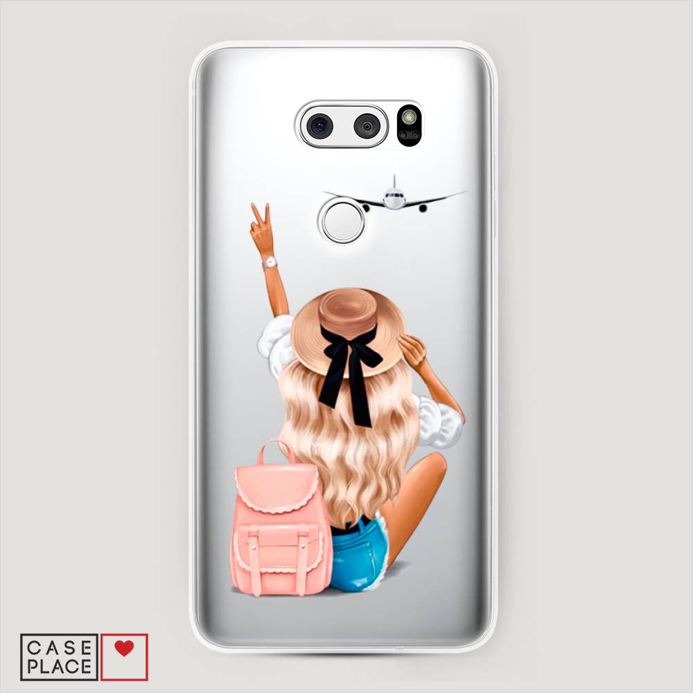 

Чехол Awog на LG V35 ThinQ "Автостопом самолетом", Бежевый;розовый;голубой, 83650-7