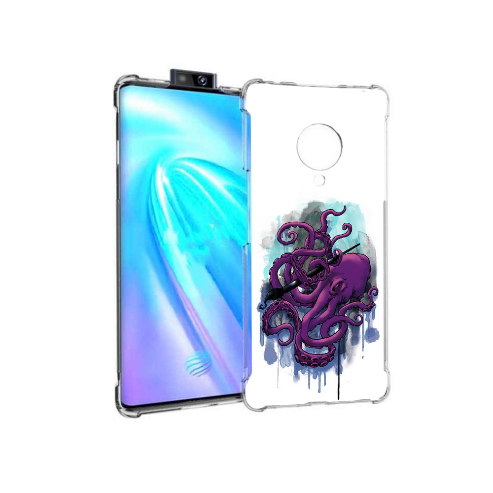 

Чехол MyPads Tocco для Vivo NEX 3 фиолетовый осьминог (PT136035.381.658), Прозрачный, Tocco