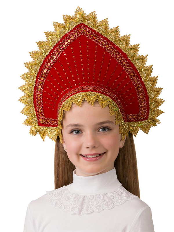

Кокошник "Лучистый" (Цв: Красный-Золотой ), Красный;золотистый