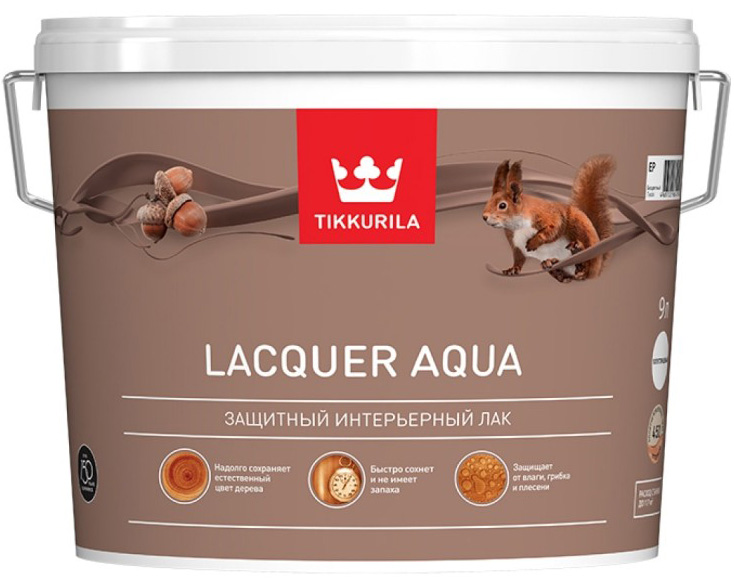 

TIKKURILA Lacquer Aqua лак защитный интерьерный колеруемый полуглянцевый (9л), Прозрачный