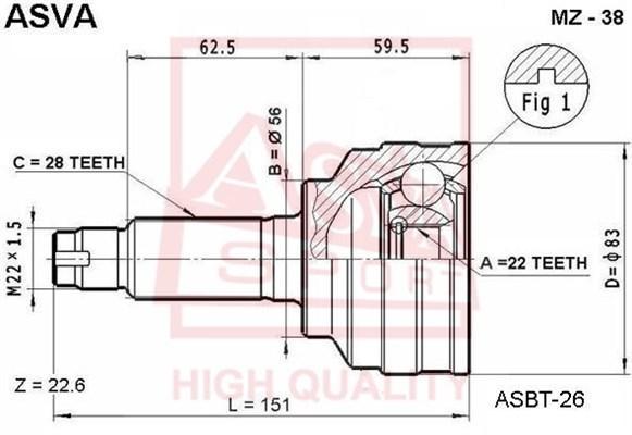 

Шрус Внешний Mz-38 Nsin0019755345 ASVA арт. MZ38