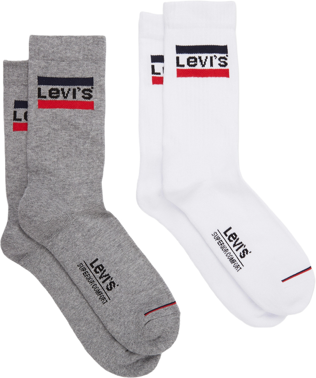 

Комплект носков мужских Levi's Regular Cut Sprtwr Logo 2P белый/серый, Regular Cut Sprtwr Logo 2P