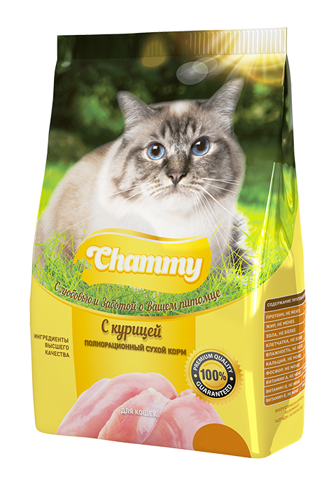 фото Сухой корм для кошек chammy курица, 2 шт по 10 кг