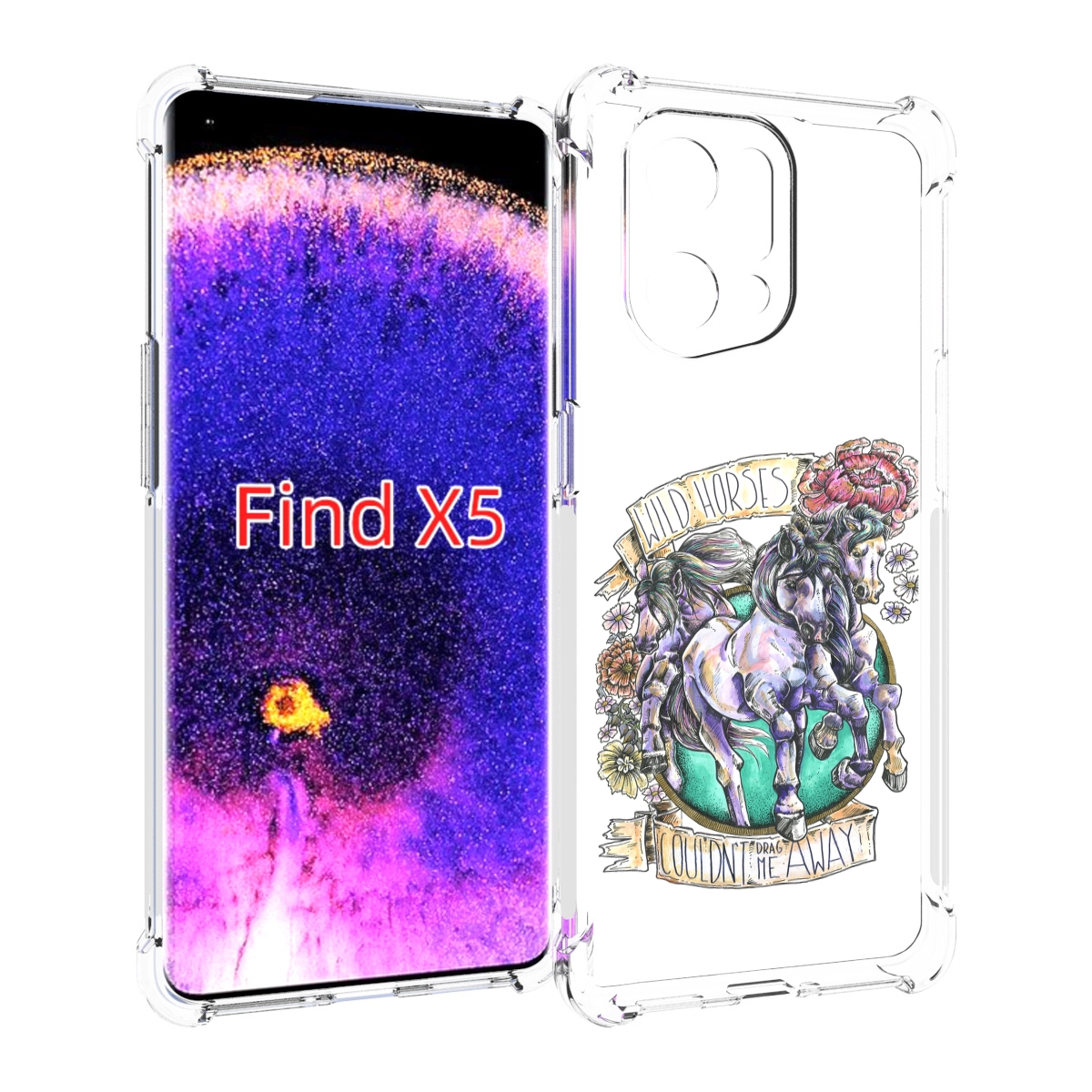 

Чехол MyPads рисунок коней в цветах для Oppo Find X5, Прозрачный, Tocco