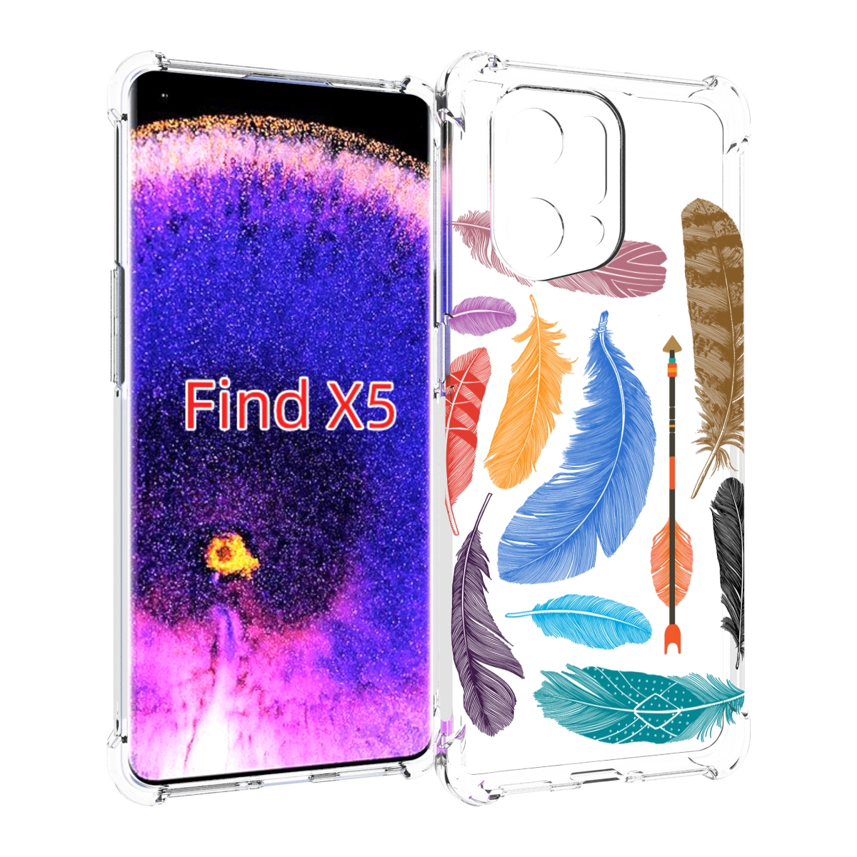 

Чехол MyPads разноцветные перья для Oppo Find X5, Прозрачный, Tocco