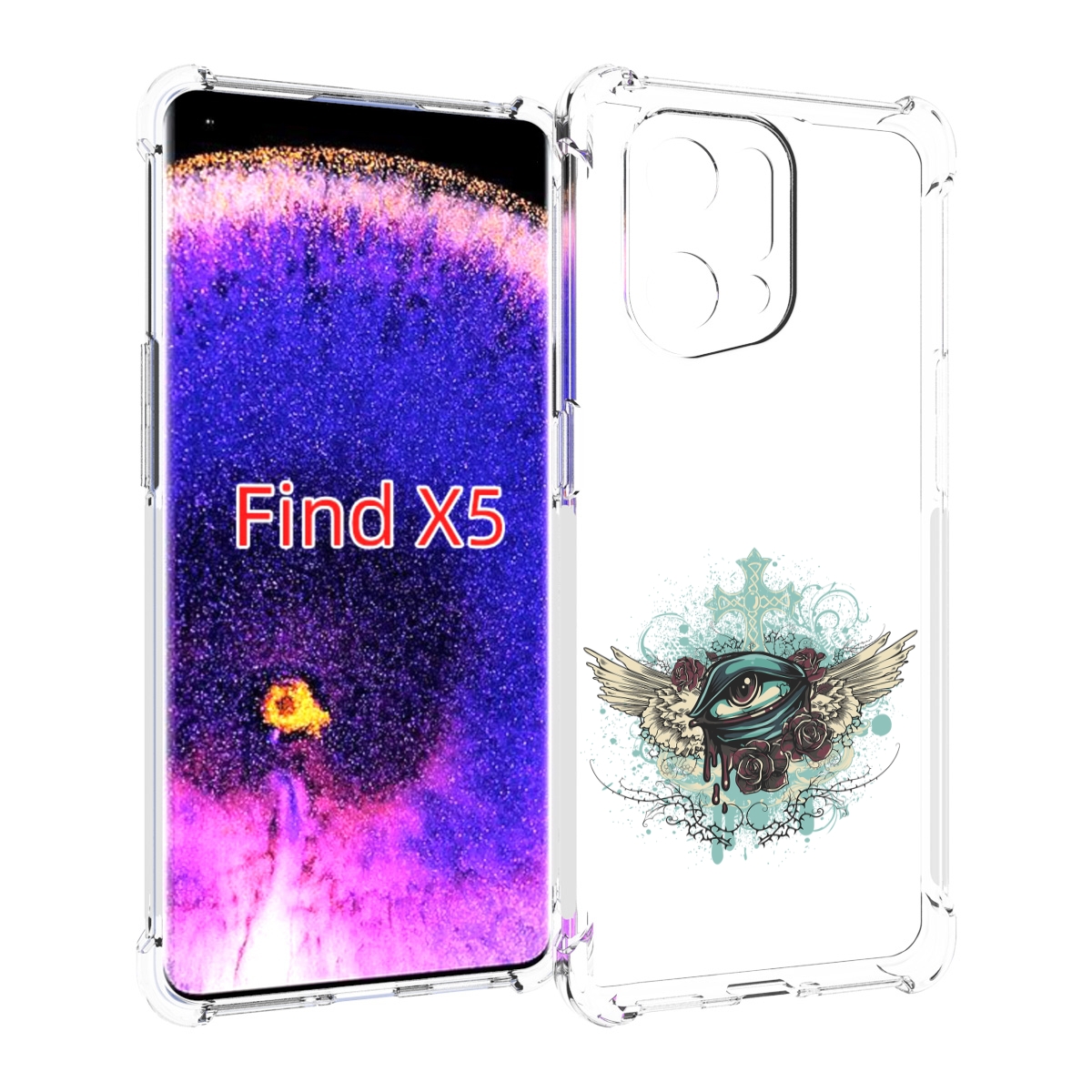 

Чехол MyPads плачущий глаз с крыльями для Oppo Find X5, Прозрачный, Tocco