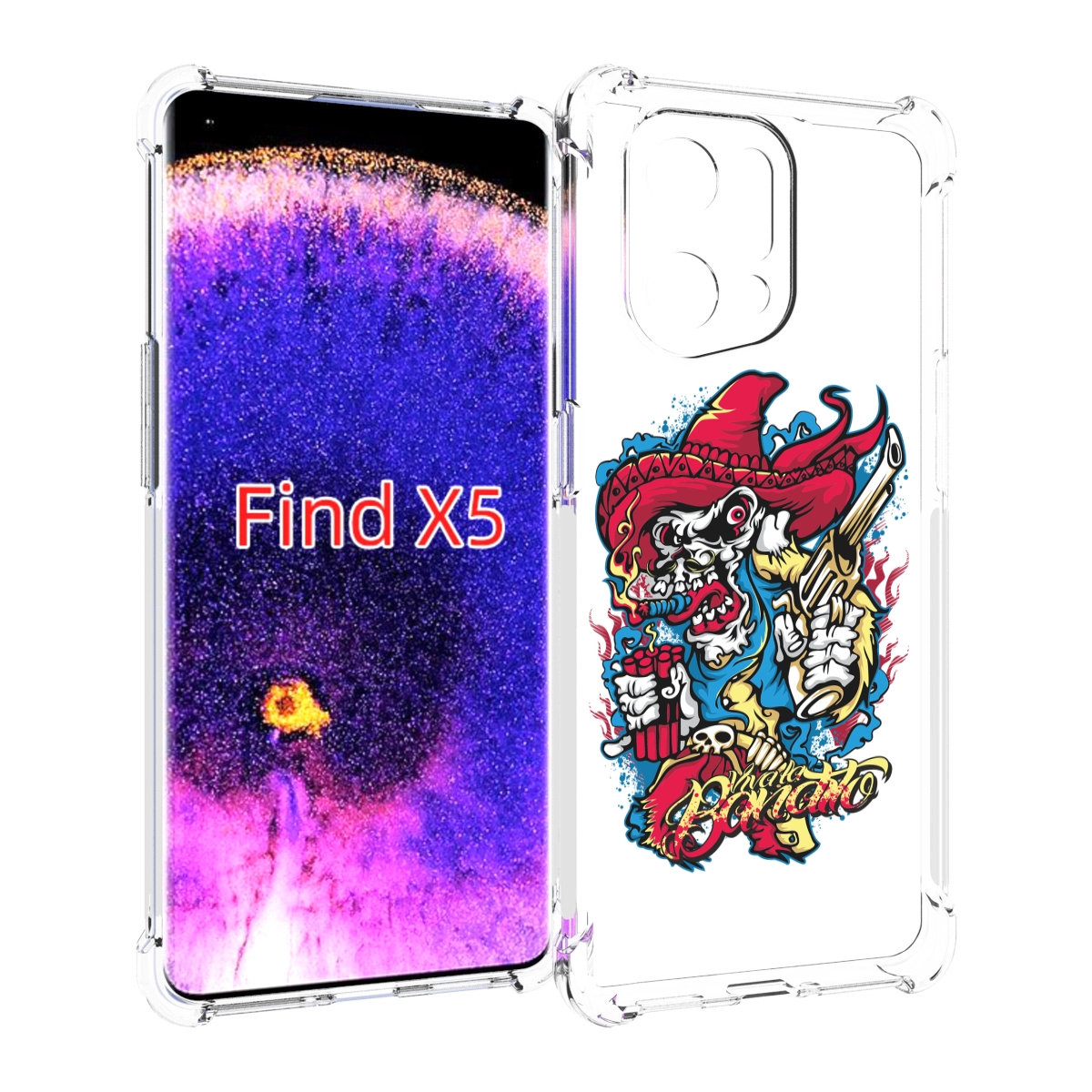

Чехол MyPads нарисованный скелет с писталетом для Oppo Find X5, Прозрачный, Tocco