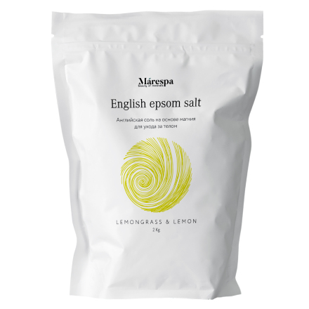 Соль для ванн Marespa Эпсом английская, расслабляющая, лемонграсс и лимон 2 кг