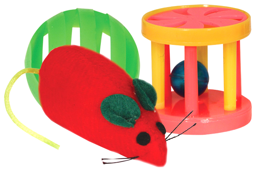 Набор игрушек для кошек Triol Мячи мышь и барабан 3 предмета