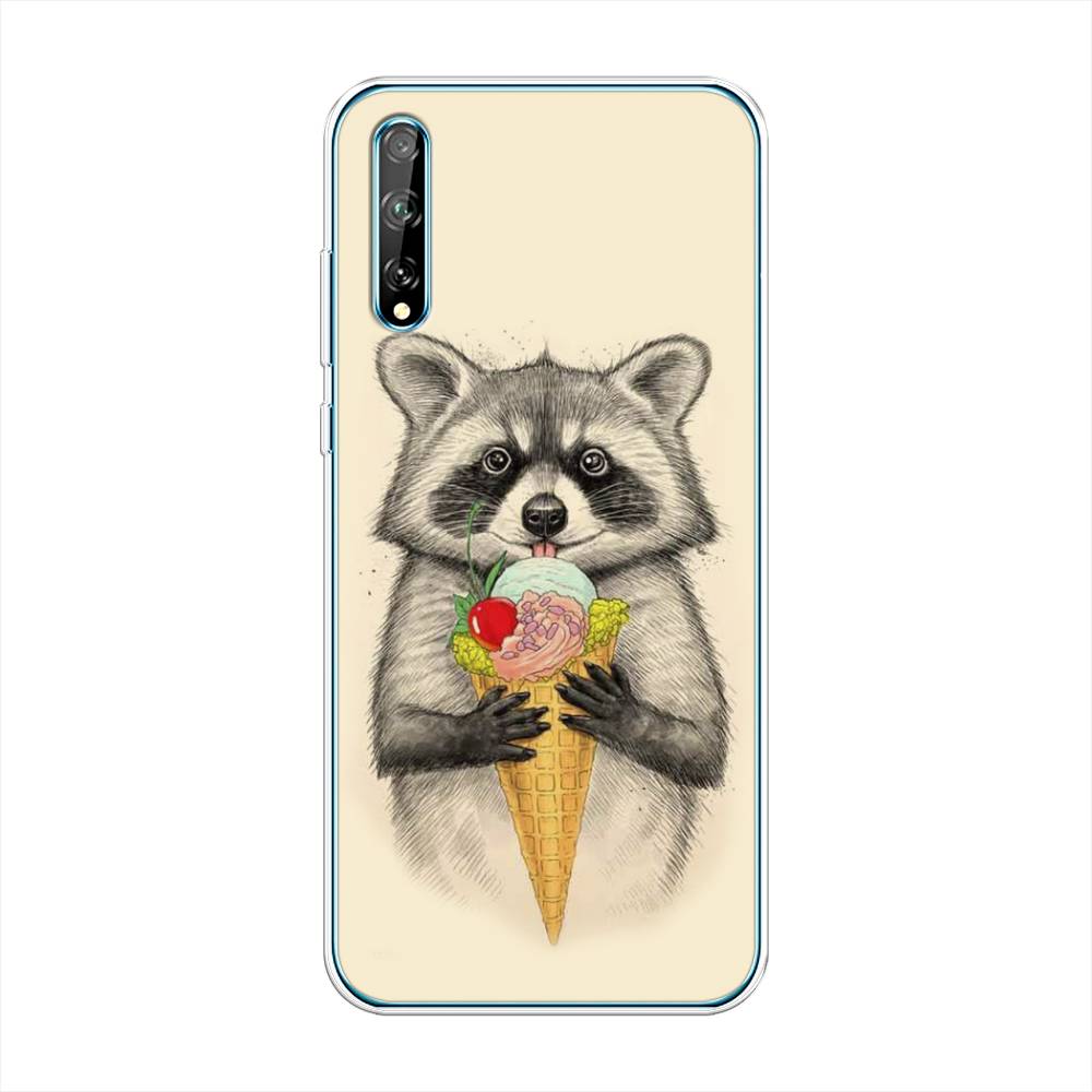 

Чехол Awog на Huawei Y8p "Енот с мороженым", Бежевый;серый, 6103450-10