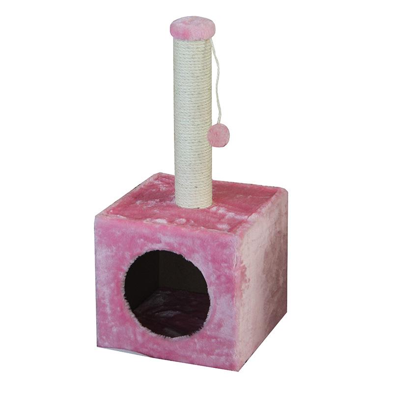 Когтеточка для котят Foxie Домик с игрушкой розовый 31 х 31 х 67 см