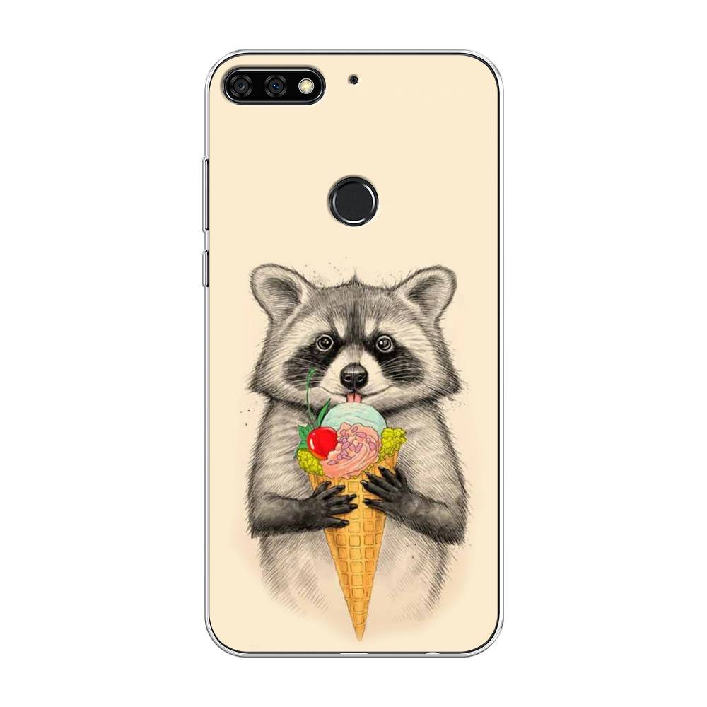 

Чехол Awog на Huawei Y7 Prime 2018 "Енот с мороженым", Бежевый;серый, 66450-10