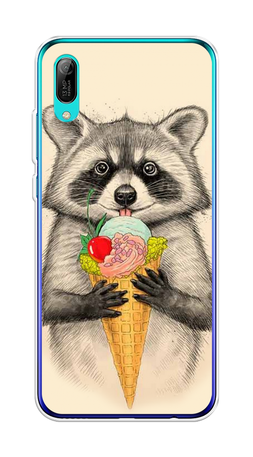 

Чехол Awog на Huawei Y6 Pro (Prime) 2019 "Енот с мороженым", Бежевый;серый, 68150-10