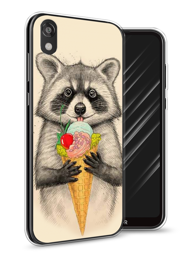 

Чехол Awog на Huawei Y5 2019 "Енот с мороженым", Бежевый;серый, 69050-10