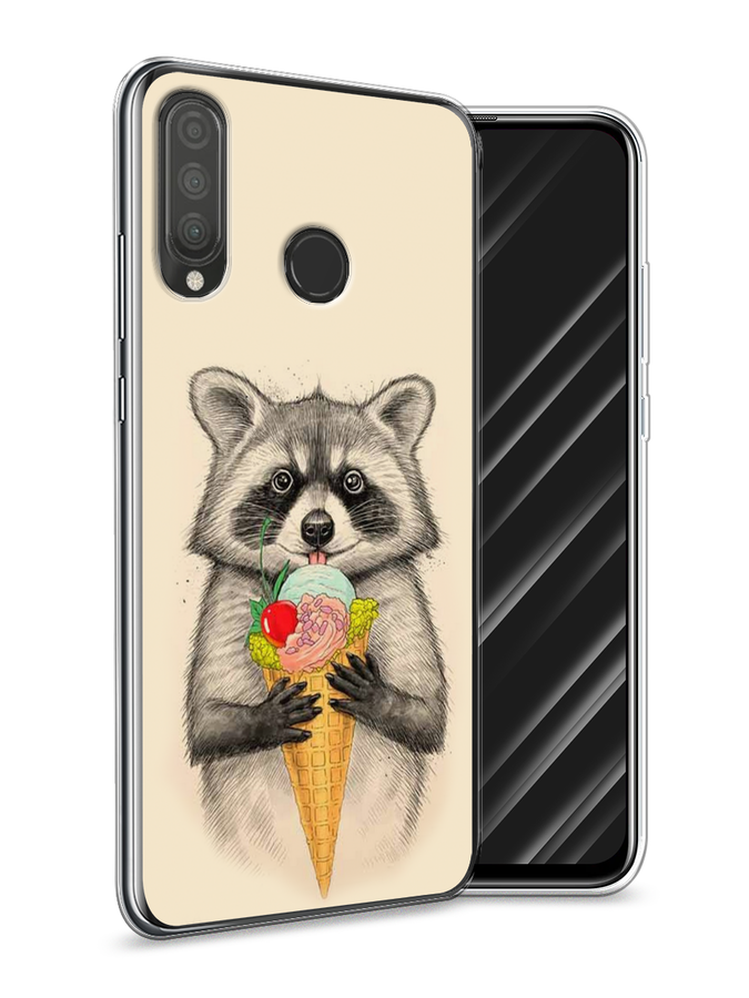 

Чехол Awog на Huawei P30 Lite "Енот с мороженым", Бежевый;серый, 67950-10
