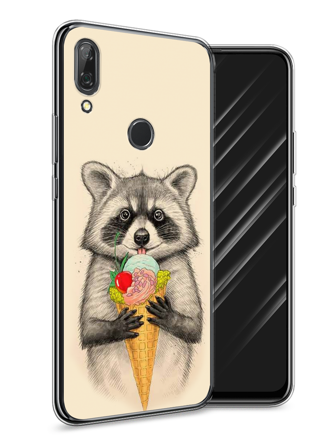 

Чехол Awog на Huawei P Smart Z "Енот с мороженым", Бежевый;серый, 69450-10