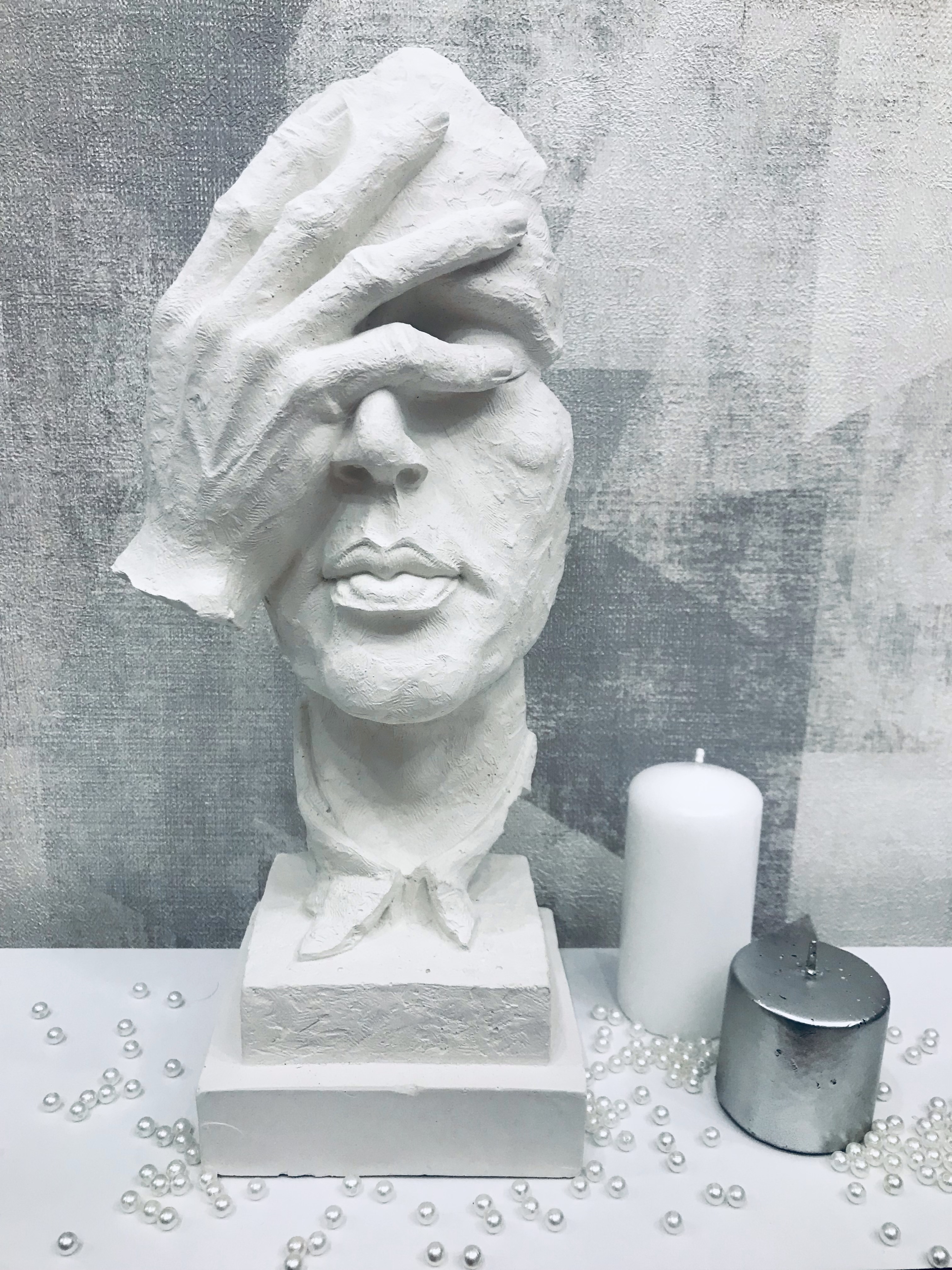 

Статуэтка из гипса Aesthetic_home_decor лицо мужчины фигура Рука-Лицо, Белый
