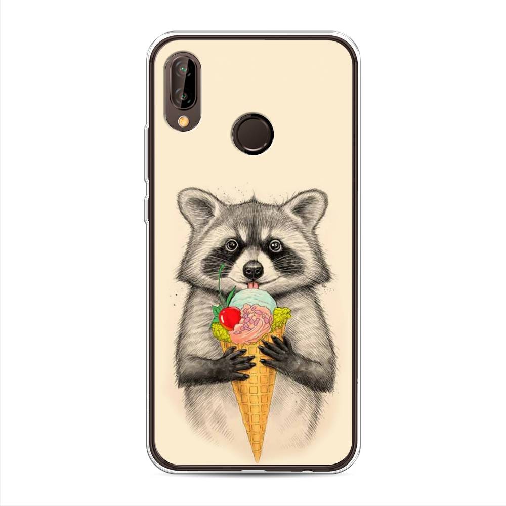 

Чехол Awog на Huawei Nova 3 "Енот с мороженым", Бежевый;серый, 66150-10