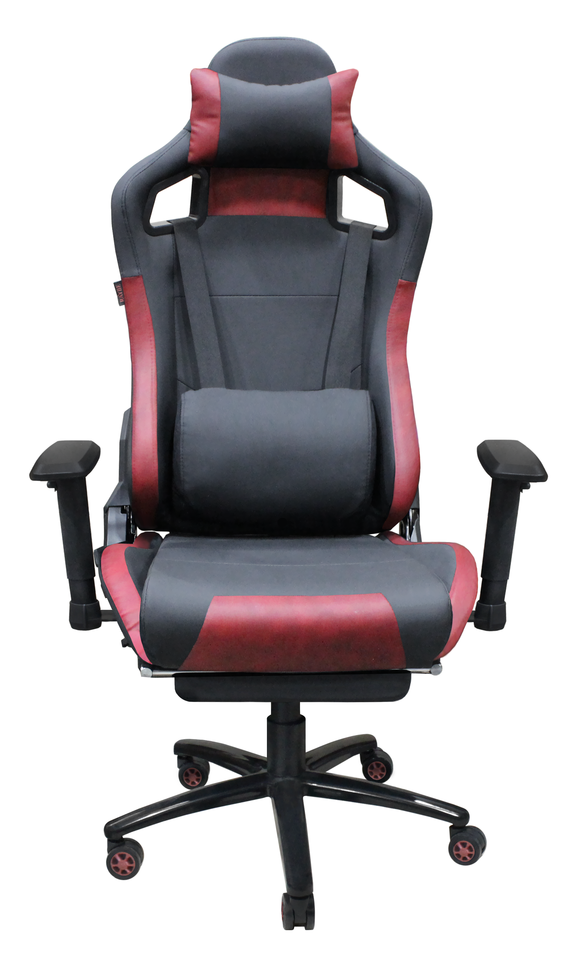 фото Игровое кресло raybe k-5104 черный/красный, подставка под ноги, виброподушка