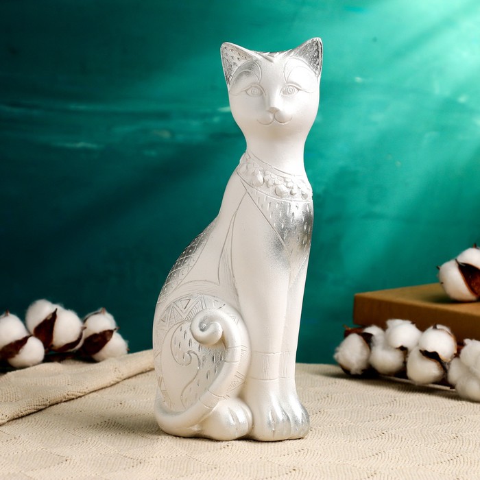 

Фигура "Кот Фараон" белая в серебре, 28см, Белый;серебристый
