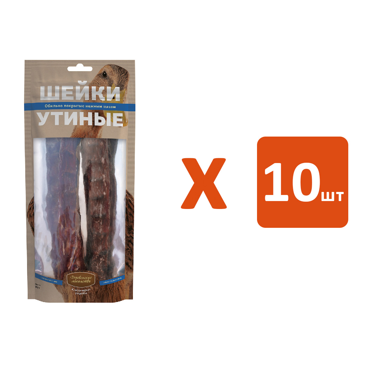 

Лакомство для собак Деревенские лакомства Шейки утиные, 10шт по 90 г
