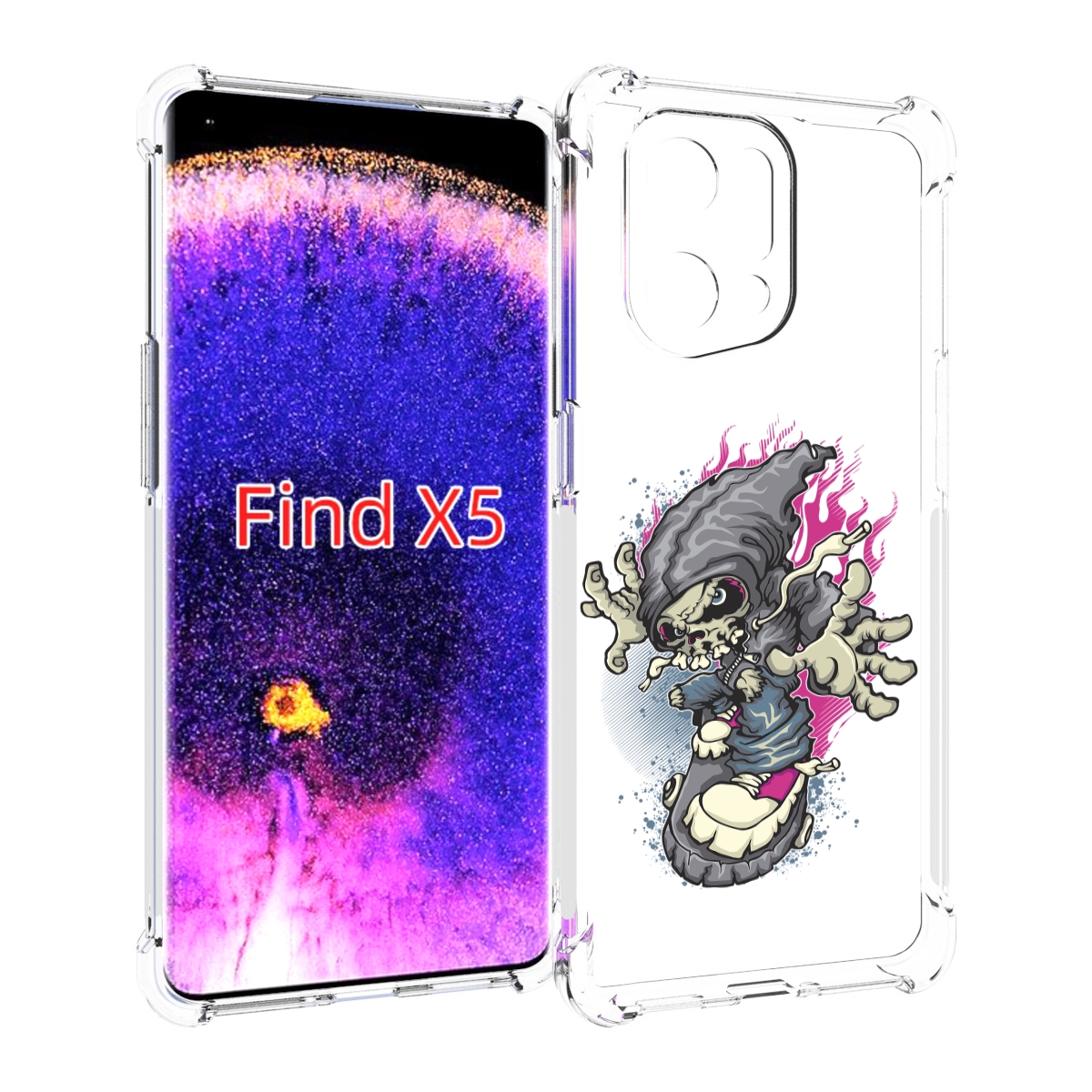 

Чехол MyPads нарисованный скелет на скейт борде для Oppo Find X5, Прозрачный, Tocco