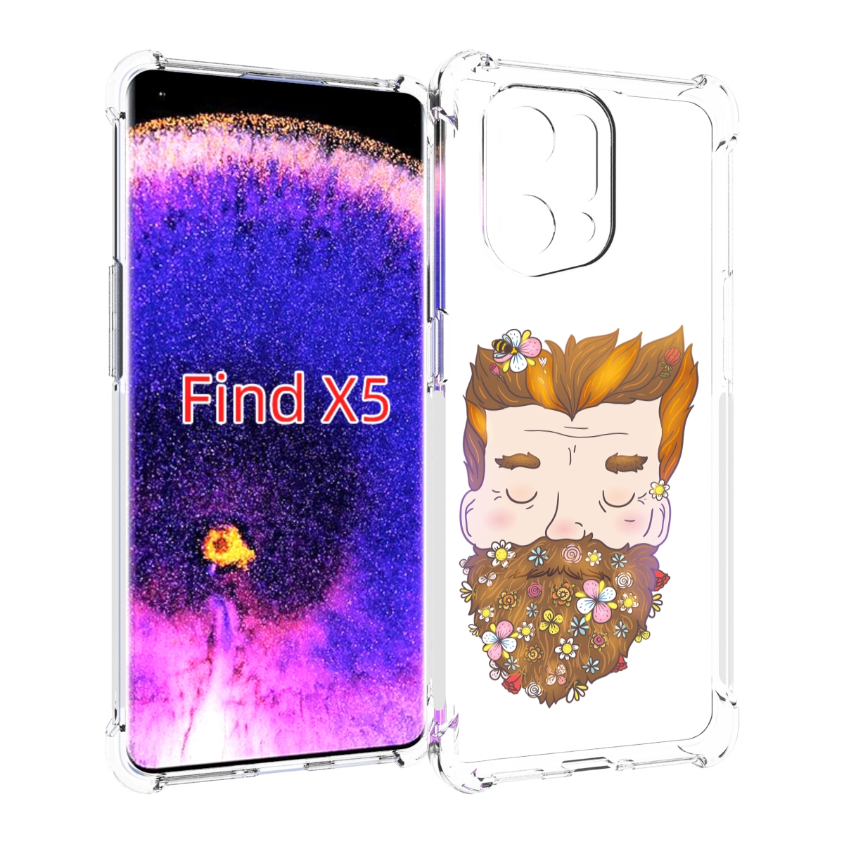 

Чехол MyPads мужчина с цветами в бороде для Oppo Find X5, Прозрачный, Tocco