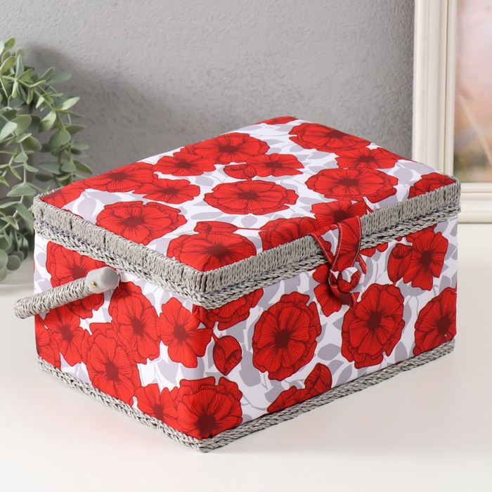 

Шкатулка Красные маки на белом, 9716980 с ручкой, Белый;красный