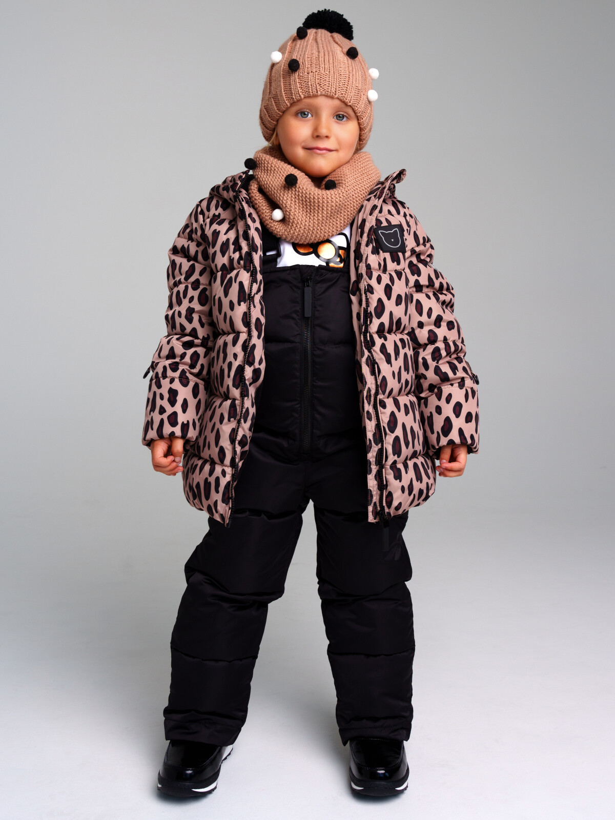 Комплект для девочек PlayToday: куртка, полукомбинезон, черный,коричневый, 110