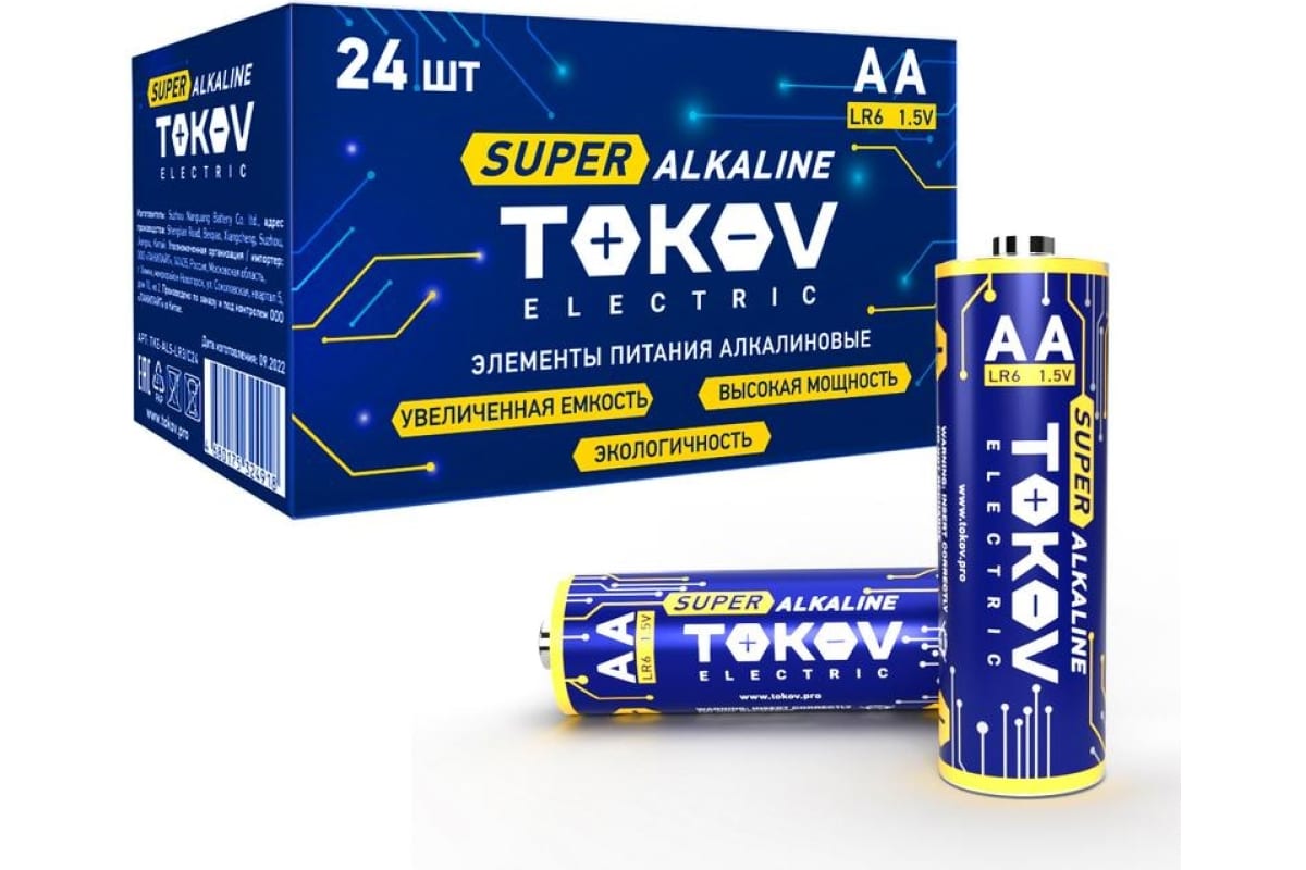 

Элемент питания алкалиновый LR6/AA (уп.24шт) TOKOV ELECTRIC TKE-ALS-LR6/C24