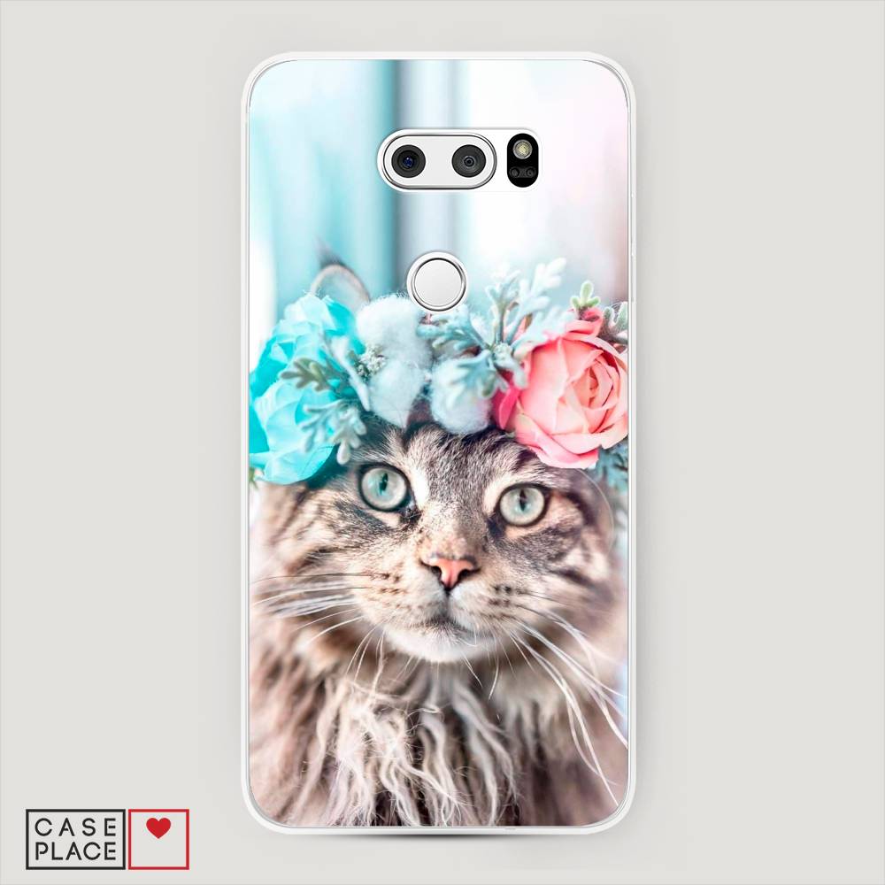 

Чехол Awog на LG V35 ThinQ "Кот в венке", Серый;голубой;розовый, 83650-2