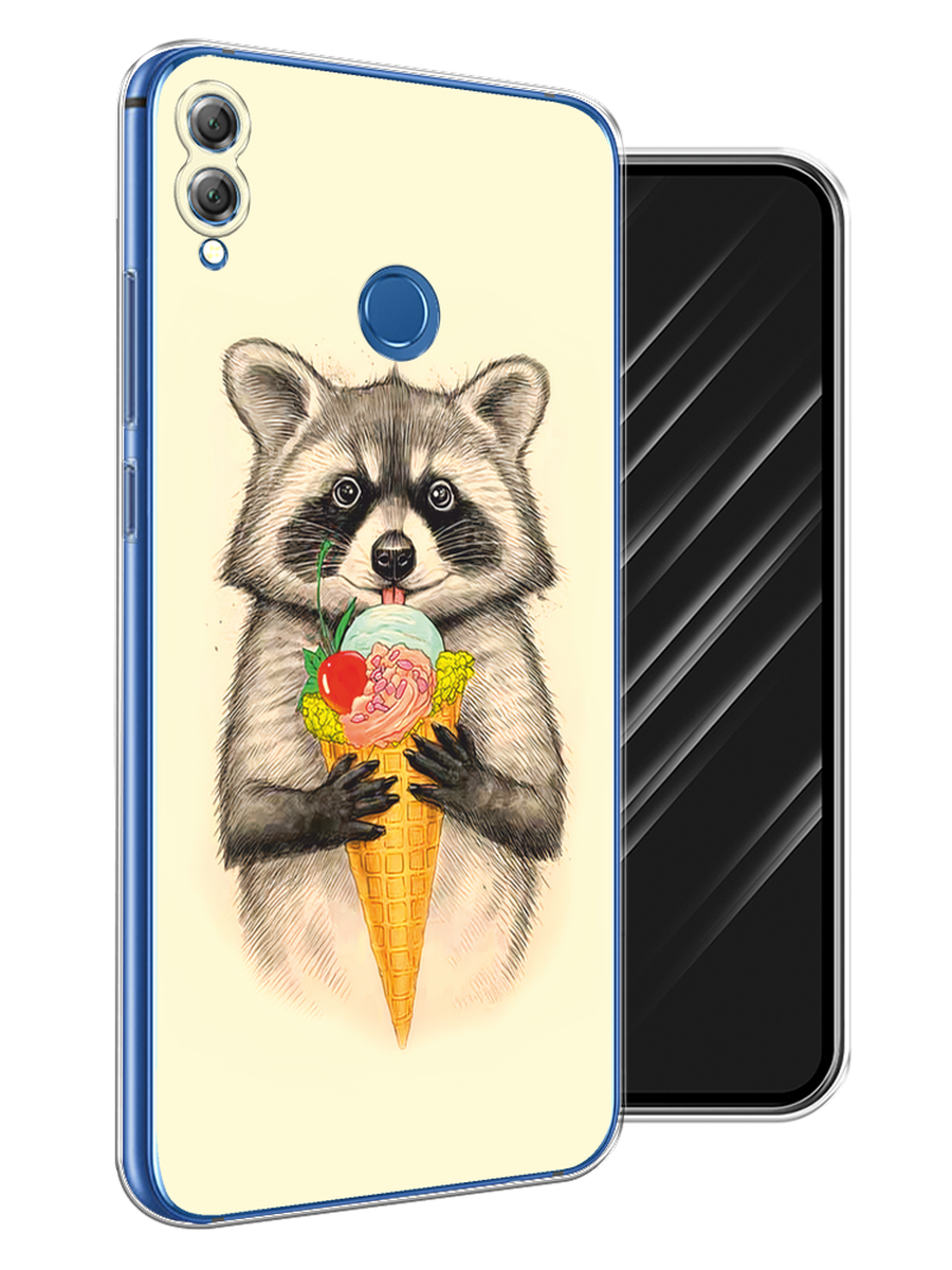 

Чехол Awog на Honor 8X "Енот с мороженым", Бежевый;серый, 66750-10