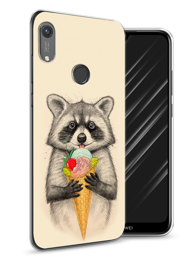 

Чехол Awog на Honor 8A (8A Pro/Prime) "Енот с мороженым", Бежевый;серый, 68750-10