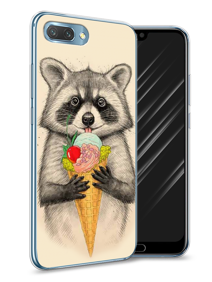 

Чехол Awog на Honor 10 "Енот с мороженым", Бежевый;серый, 65350-10