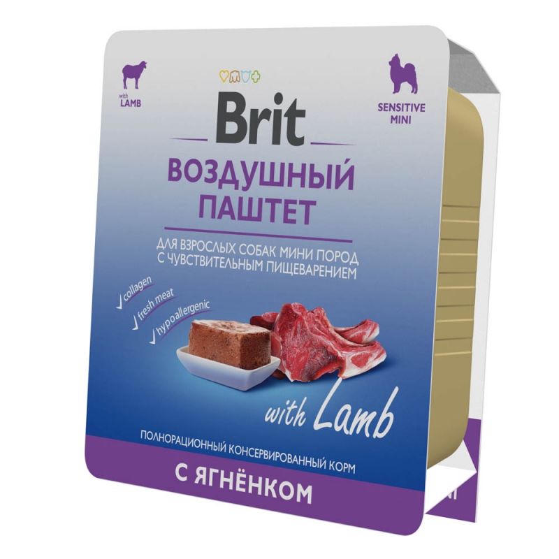 Корм влажный Brit для собак мини пород с чувствительным пищеварением паштет ягнёнок, 100 г