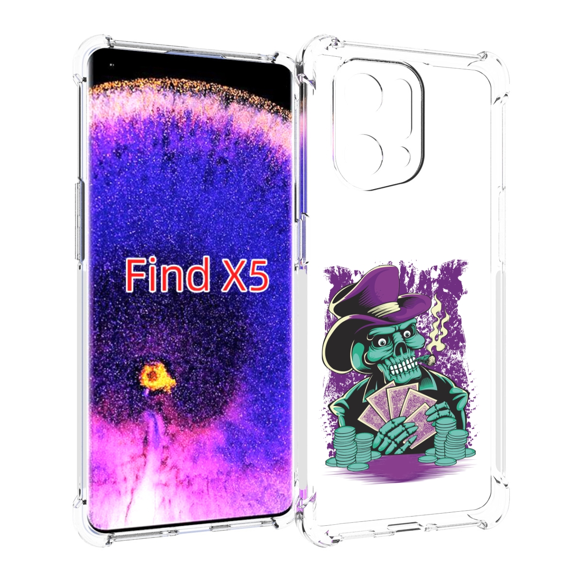

Чехол MyPads зеленый череп с картами для Oppo Find X5, Прозрачный, Tocco
