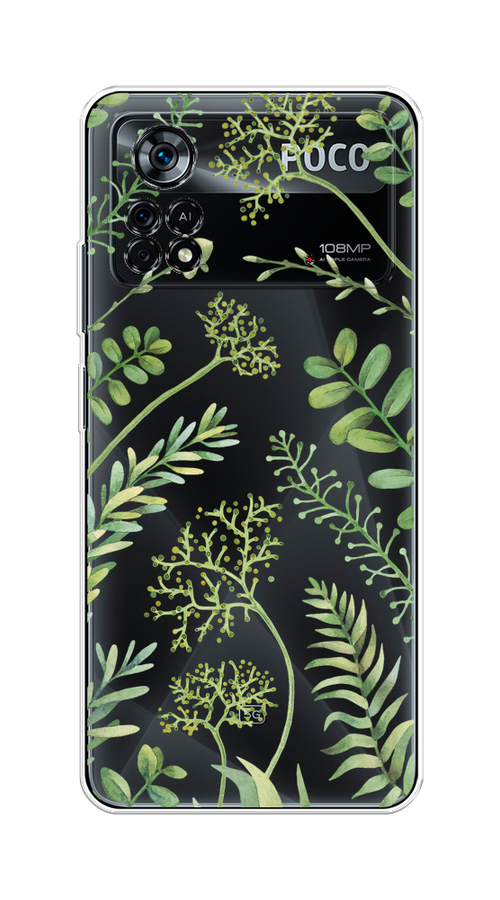 

Чехол на Xiaomi Poco X4 Pro 5G "Green Leaves", Зеленый;прозрачный, 313150-1