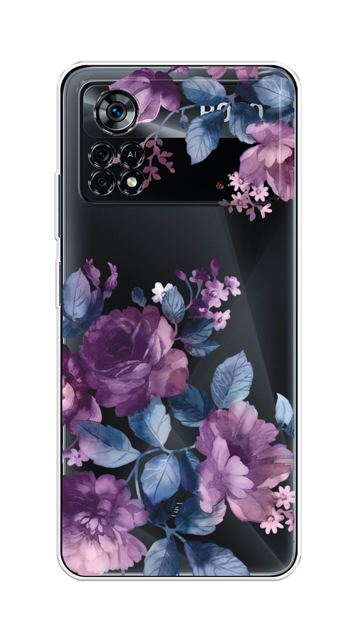 

Чехол на Xiaomi Poco X4 Pro 5G "Purple Blossoms", Синий;фиолетовый, 313150-1